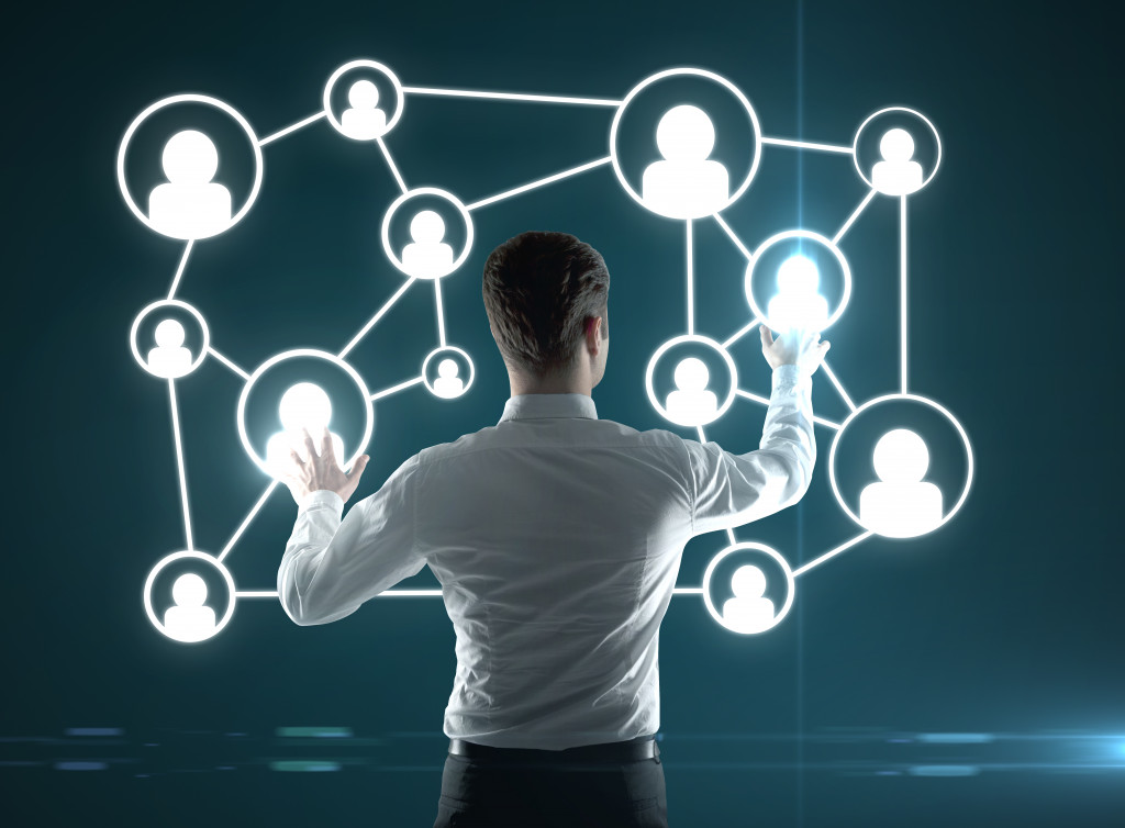 Network of people and man